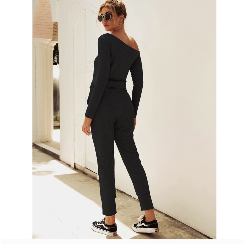 SHEIN black jumpsuit, off the shoulder